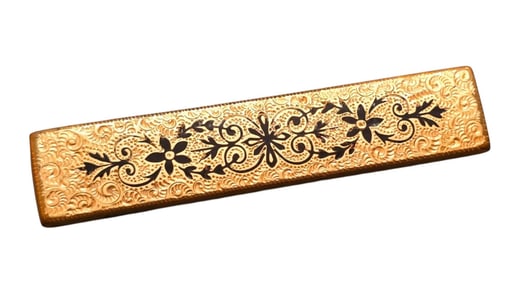 ANTIQUE GOLD FILLED BLACK ENAMELED DECORATIVE BAR PIN BROOCH