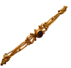 ANTIQUE BRASS AND FACETED GLASS BAR PIN BROOCH