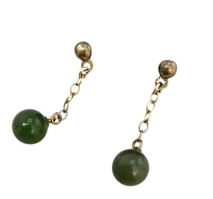 VINTAGE DAINTY GLASS OR JADEITE DANGLE PIERCED EARRINGS