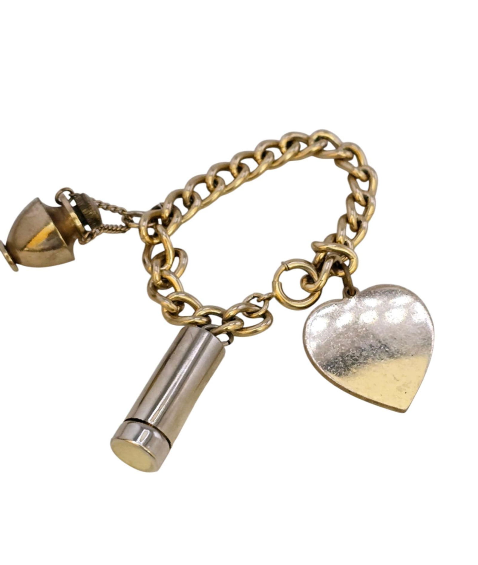 ANTIQUE HEAVY CHARM BRACELET WITH URN, HEART AND CIGARETTE HOLDER (1 of 4)