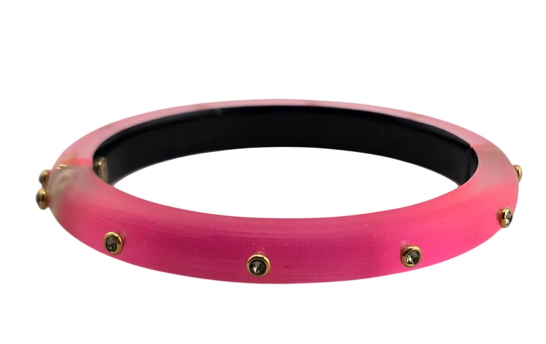 ALEXIS BITTAR CRYSTAL STUDIED HOT PINK LUCITE BANGLE BRACELET (1 of 5)