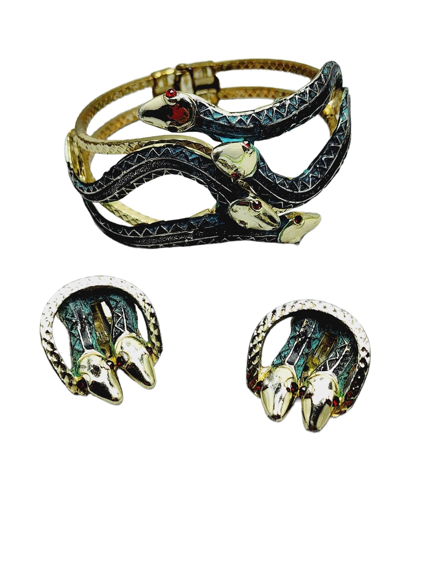 VINTAGE SNAKE/SERPENT ENAMELED CLAMPER BRACELET SET (1 of 3)