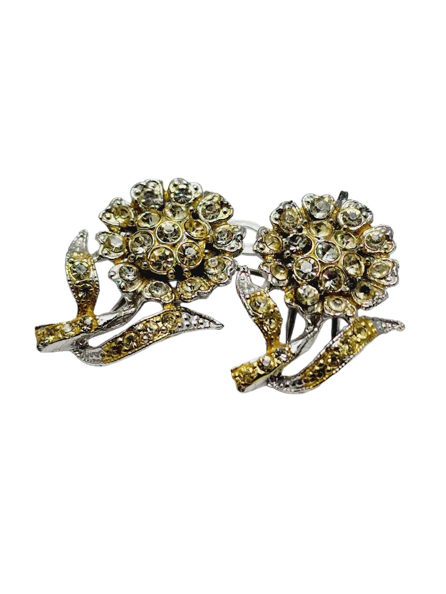 VINTAGE SIGNED RARE CORO DUETTE SMALL FLOWERS BROOCH: Vintage Signed Rare Coro Duette Small Flowers BroochSize: 1.75"Condition: Very good vintage; some stones have yellowed a bit.Era: Circa 1960sSigned: CoroDetails: Signed on flowers and on duette back.