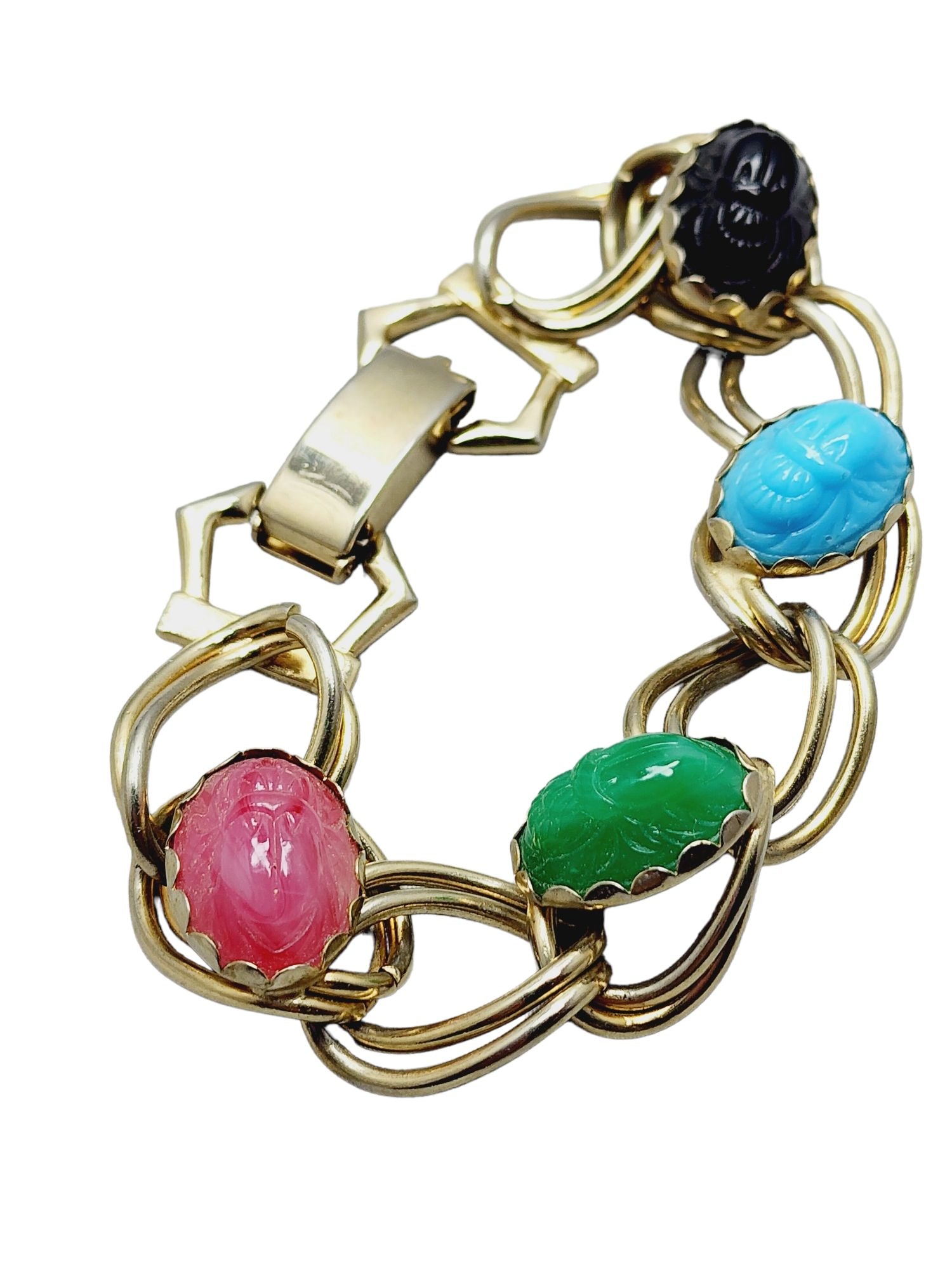 VINTAGE KAFIN STYLE GLASS SCARAB DOUBLE LINK BRACELET (1 of 3)