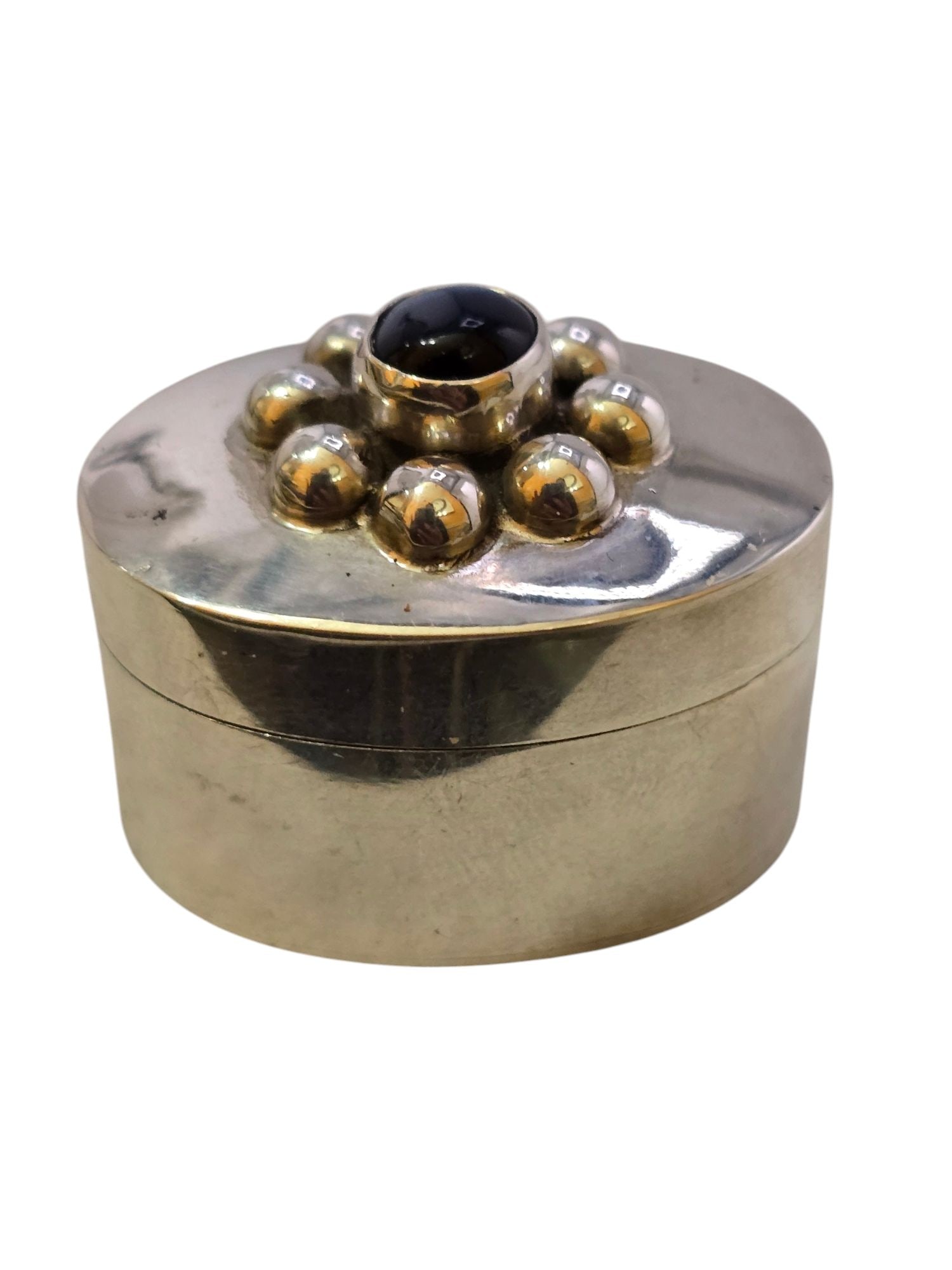 VINTAGE MEXICO SIGNED 925 PILL BOX WITH BEAUTIFUL BLUE SATIN GLASS STONE (1 of 5)