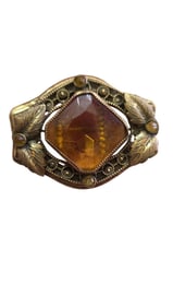 VINTAGE CZECH GLASS AND BRASS BROOCH