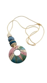 VINTAGE COLORED WOOD PENDANT ON CORD NECKLACE