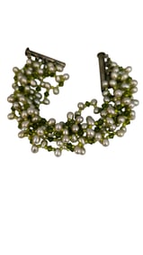 VINTAGE 925 RICE PEARL AND CRYSTAL 6 STRAND BRACELET