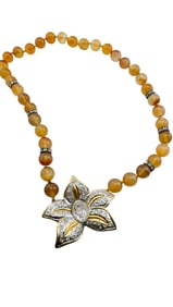 VINTAGE HAND KNOTTED GLASS/SEMI-PRECIOUS RHINESTONE FLOWER NECKLACE