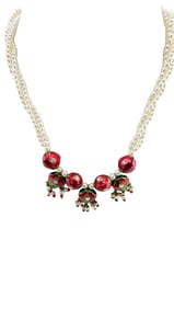 VINTAGE FAUX PEARL 3 STRAND NECKLACE WITH FANCY ENAMEL PIECES