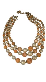 VINTAGE 3 STRAND ACRYLIC NECKLACE MARKED JAPAN