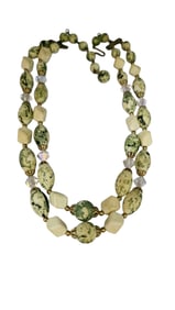 VINTAGE 2 STRAND MOTTLED ACRYLIC AND CRYSTAL NECKLACE