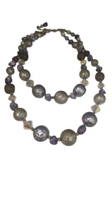 VINTAGE 2 STRAND DIMPLED ACRYLIC AND CRYSTAL NECKLACE