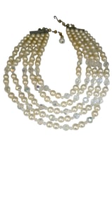 VINTAGE 5 STRAND FAUX PEARL AND CRYSTAL NECKLACE