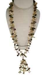 VINTAGE UNIQUE 2 STRAND SHELL AND GLASS TASSEL NECKLACE