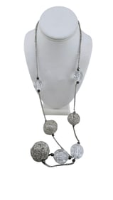 VINTAGE MCM UNIQUE FACETED LUCITE AND WIRED HUGE BALL NECKLACE