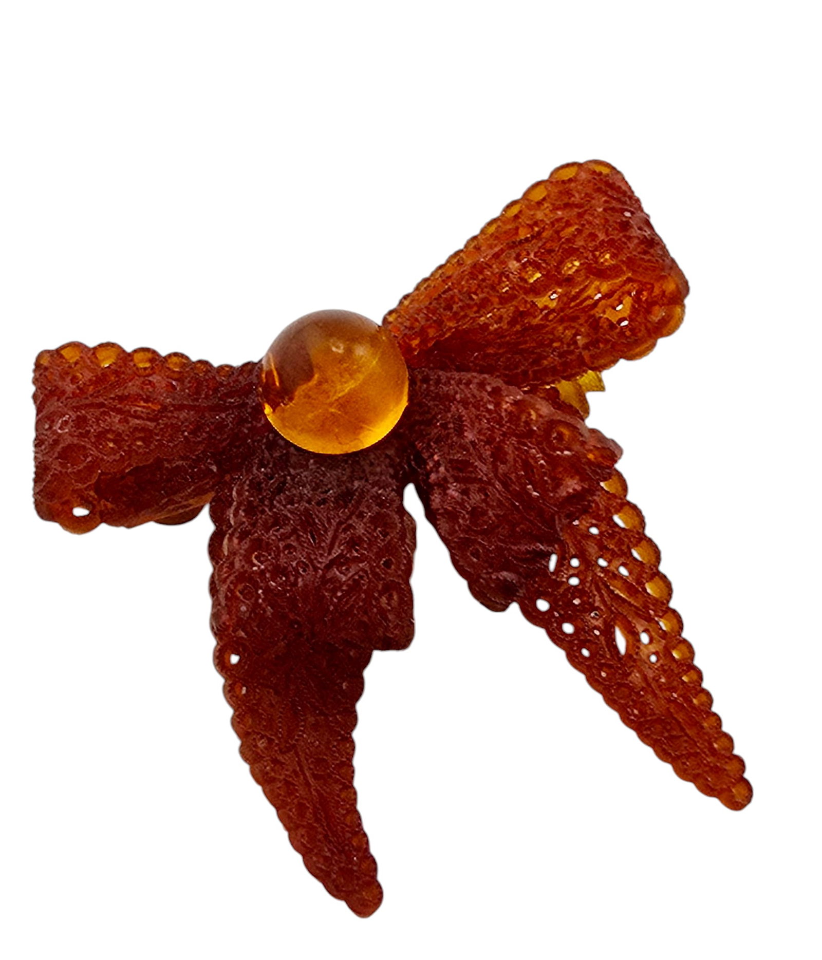VINTAGE EARLY PLASTIC DIMENSIONAL BOW BROOCH: VINTAGE EARLY PLASTIC DIMENSIONAL BOW BROOCH, 1.75". IN VERY GOOD CONDITION, C-CLASP. WE OFFER IN-HOUSE SHIPPING AS WELL AS LIVE SHIPPING AND LOCAL PICK UP! Please note: In-house shipping is not quote