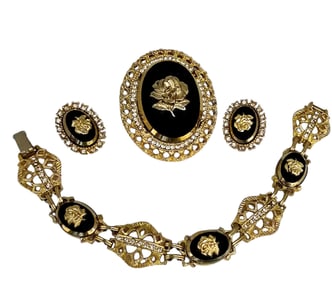 VINTAGE GLASS FLOWER PARURE SET BY CELEBRITY