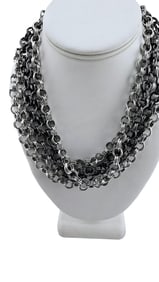 VINTAGE HEAVY 5 STRAND HEMATITE AND SILVER COLLAR NECKLACE