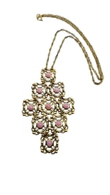 VINTAGE SIGNED AUSTRIA GLASS FILIGREE CROSS NECKLACE
