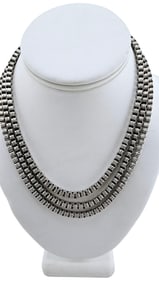 ANTIQUE TRIPLE STRAND SILVERTONE TEXTURED BOX CHAIN COLLAR NECKLACE