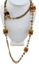 VINTAGE BRASS BOX CHAIN AND FACETED FAUX LARGE CRYSTAL NECKLACE