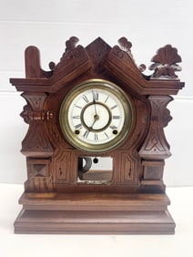 Antique vintage estate wooden mantle clock