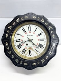 Antique French Dutertre La Ferte Gaucher Mother of Pearl Inlay Wall Clock