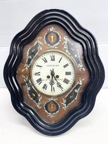 Antique French Dieutegard 42 Anue Des Ternes 42 Paris Mother of Pearl Inlay Wall Clock