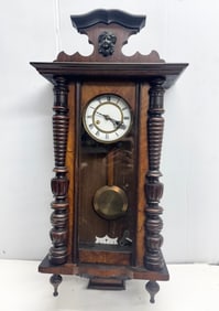 Antique Art Nouveau lady Pendulum Walnut Wood Wall Clock