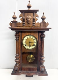 Antique German Art Nouveau Pendulum Walnut Wood Wall Clock