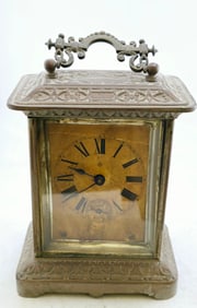 ANTIQUE DETAILED BRASS ANSONIA CARRIAGE CLOCK (12DR)