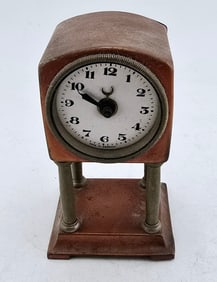 ANTIQUE BRASS AND COPPER RARE ELEVATED GERMAN WIND UP CLOCK
