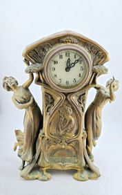 ANTIQUE NEW HAVEN 8 DAY BRONZE FIGURAL CLOCK