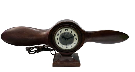 VINTAGE LANSHIRE SYNCHRONOUS TIME ELECTRIC WOODEN PROPELLER CLOCK