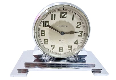 ANTIQUE 1930S WALTHAM PARTNERS ART DECO DESK CLOCK - 8 DAYS WIND UP