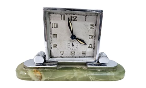 VINTAGE ART DECO MADE IN GERMANY DESK CLOCK ON QUARTZ BASE