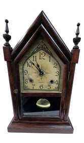 ANTIQUE ANSONIA WOOD STEEPLE CLOCK