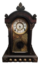 ANTIQUE 1880s F. KROEBER WOOD VICTORIAN EASTLAKE CASE MANTLE CLOCK