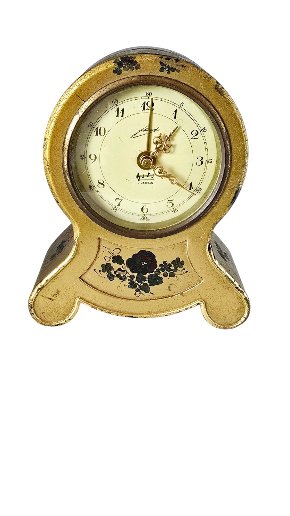 VINTAGE SSS DOMINO FABRIK ALARM CLOCK: VINTAGE SSS DOMINO FABRIK ALARM CLOCK. 7 JEWELS. PLASTIC CASE HAS GRAZING SAYS PAPER VALSE TZIGANE. Selling "as is." Not sure if it is in working condition