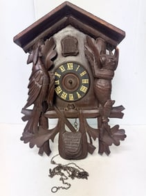 Antique Wood Germany Cuckoo Clock MFG Wall Clock Schatz 8 Day Carved Rabbit & Pheasant