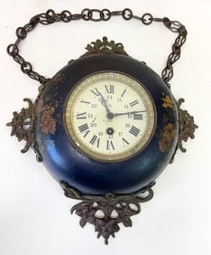 Antique French Bakers 19th Century Boulangere Chain Hanging Wall Clock