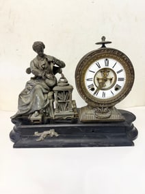 Antique Ansonia Clock Co Figural Mantle Clock Sir Issac Newton