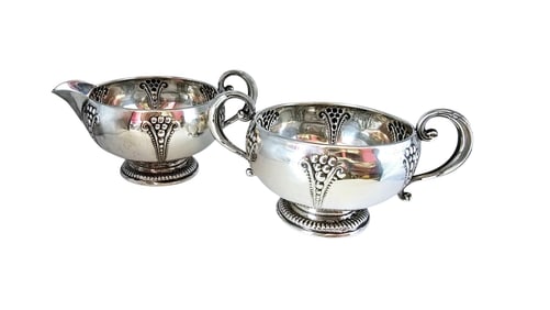 VINTAGE FANCY AMSTON STERLING 832 ELABORATE CREAM AND SUGAR SET