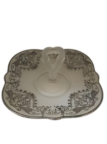 VINTAGE PADEN CITY CROWS FOOT STERLING SILVER OVER GLASS CAKE PLATE