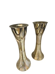 VINTAGE MCM ABSTRACT SILVER PLATE 2 TONE CANDLESTICKS