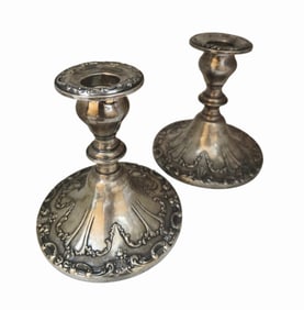 VINTAGE ELABORATE GORHAM STERLING 749 WEIGHTED CANDLESTICKS