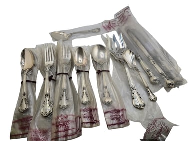 NEW IN BAG STERLING GORHAM STERLING CHANTILLY SILVERWARE 36 PIECES SUC FOR 5+
