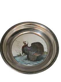 VINTAGE STERLING FRANK M WHITING TURKEY PORCELAIN COASTER