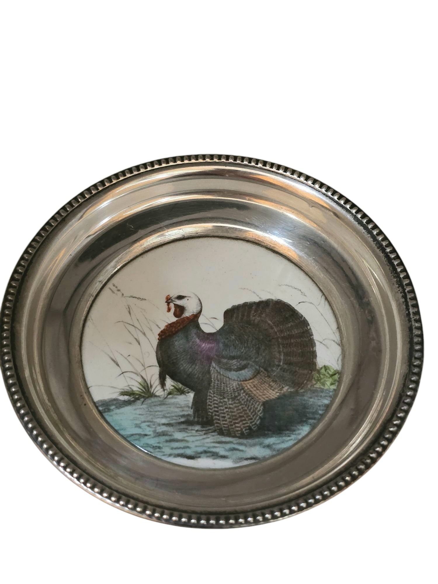 VINTAGE STERLING FRANK M WHITING TURKEY PORCELAIN COASTER (1 of 6)